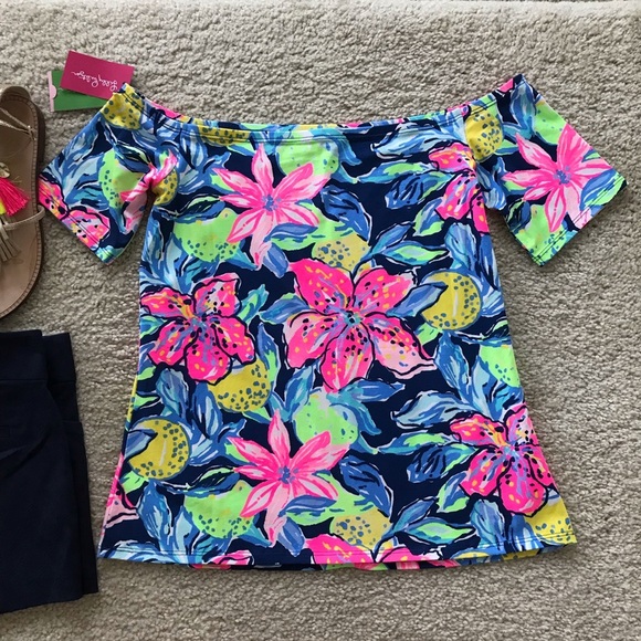 Lilly Pulitzer Floral Off-Shoulder Top - Pink, Blue, Green - Picture 4 of 5